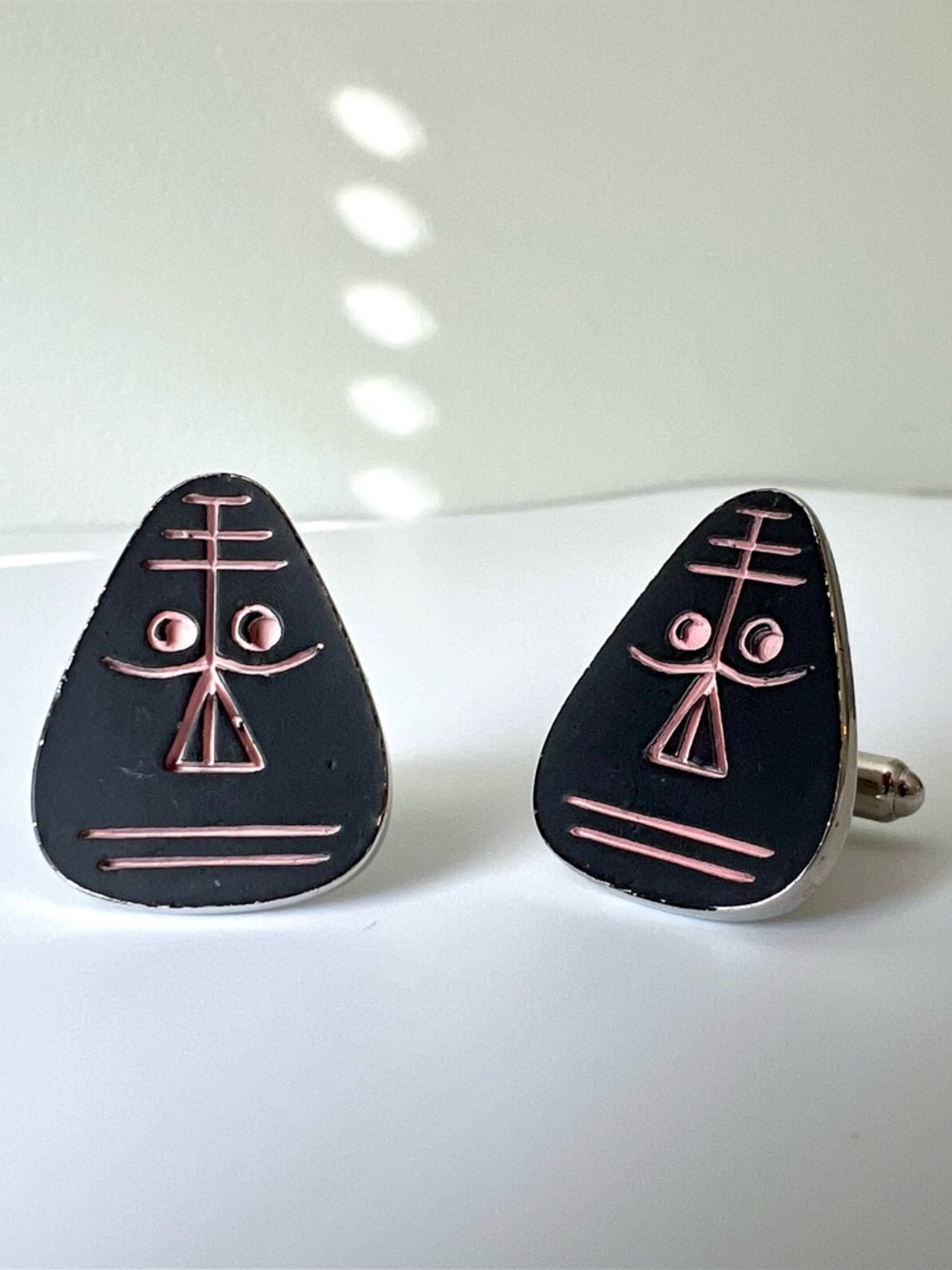 Vintage SPEIDEL Face Cufflinks Signed MCM Tribal Mask Modernist Mens Jewelry